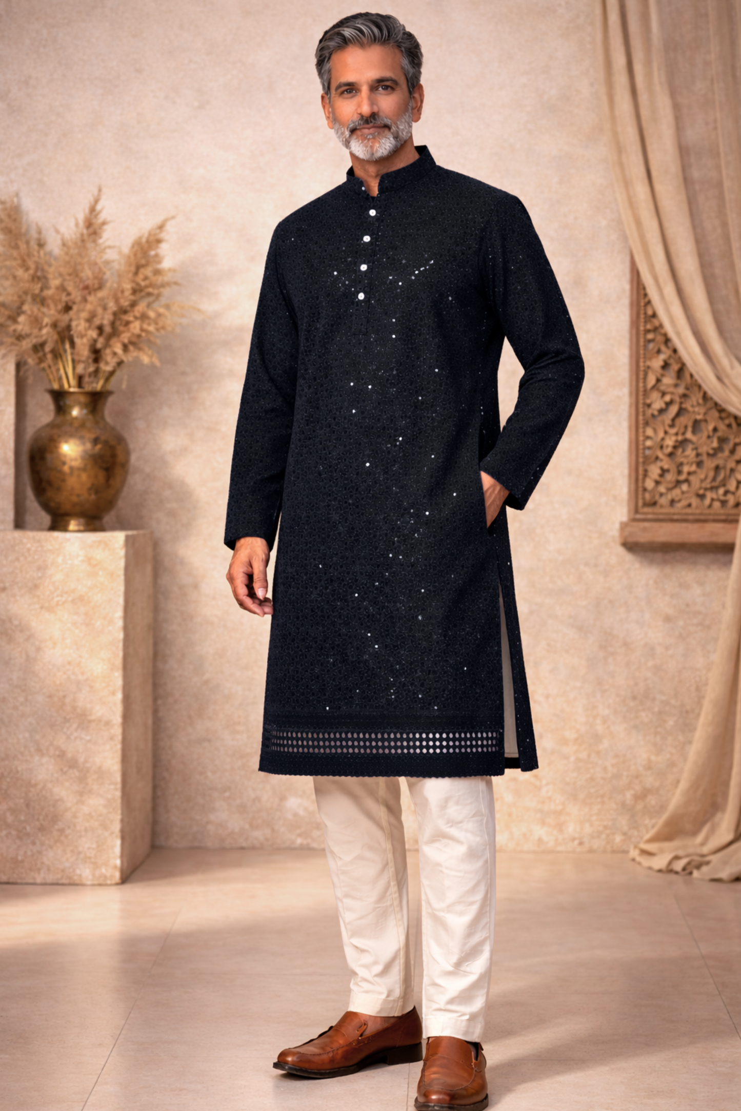 Starlit Black Sequined Kurta