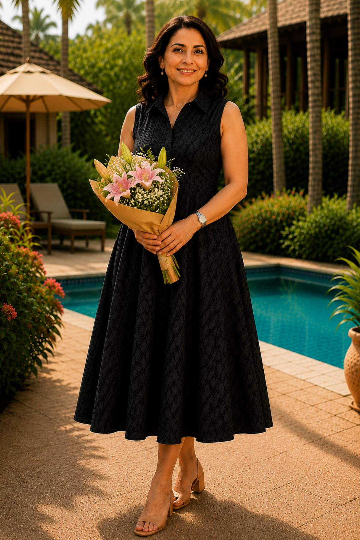 Midnight Muse Textured Dress With Pockets