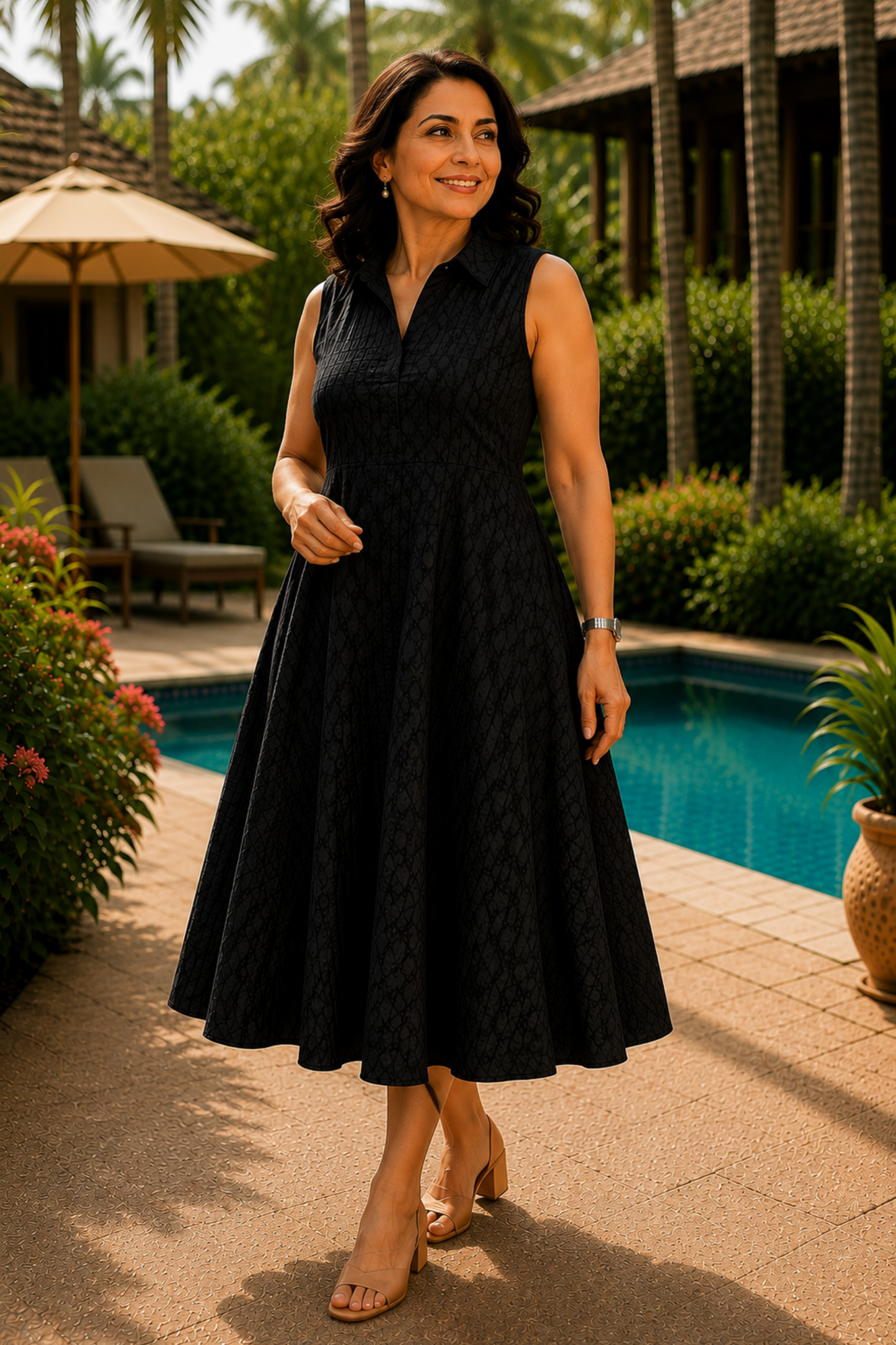Midnight Muse Textured Dress With Pockets