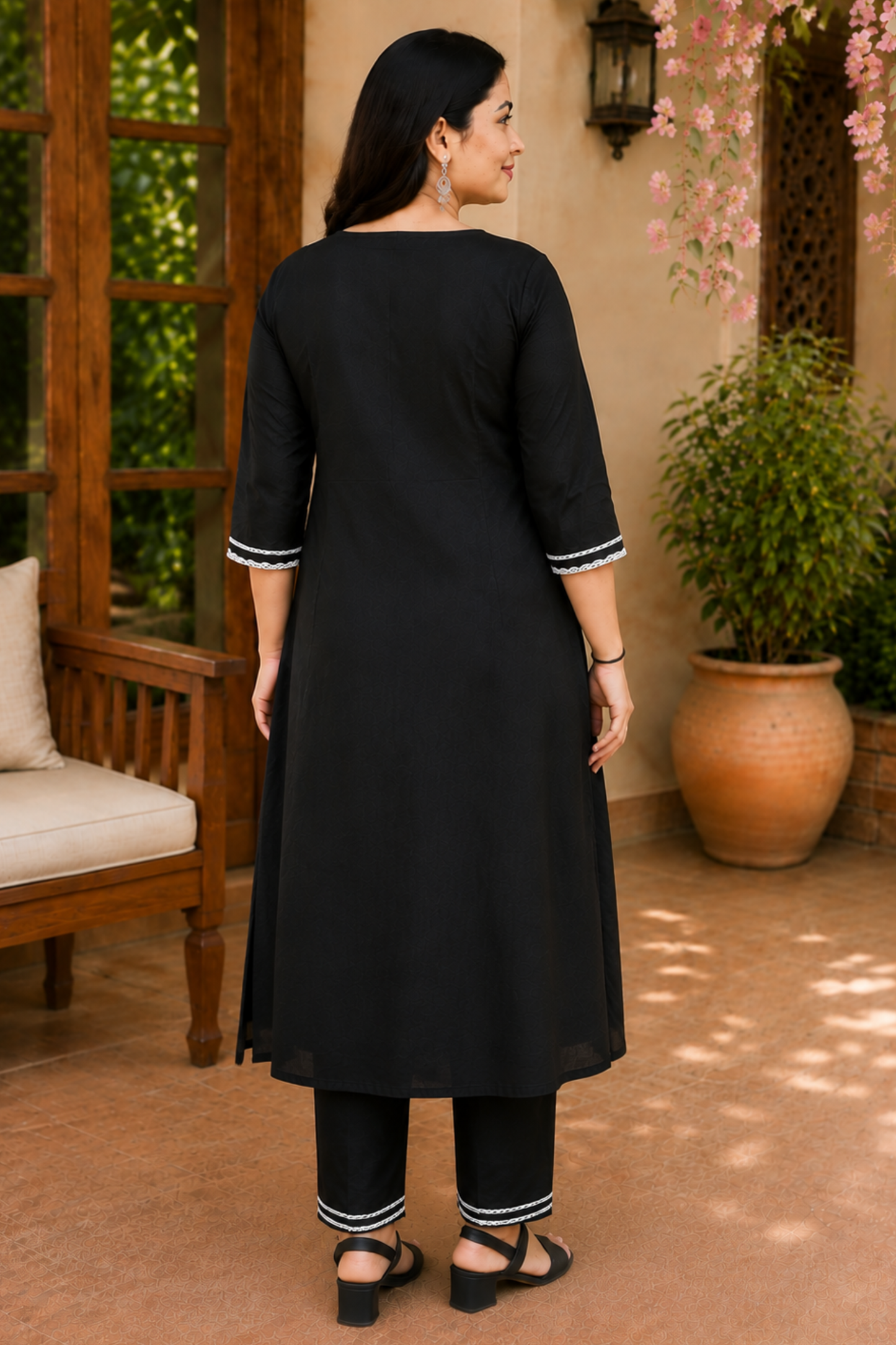 Black A-Line Cotton Linen Kurta