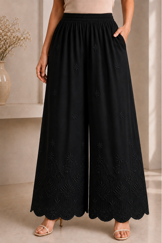 Black Chikankari Flared Palazzo Pant