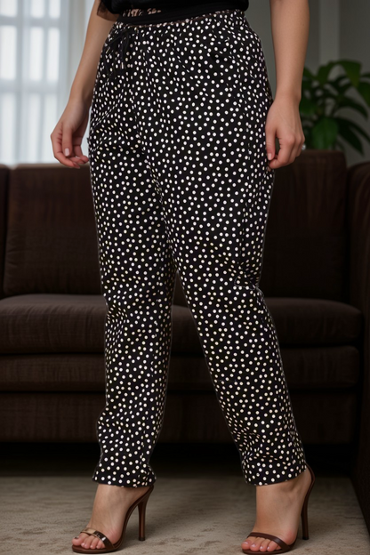 Buy Plus Size ​Black Polka Poplin Lycra Pants At Apella | Sizes XS to 10 XL | India | Free Delivery | Customized