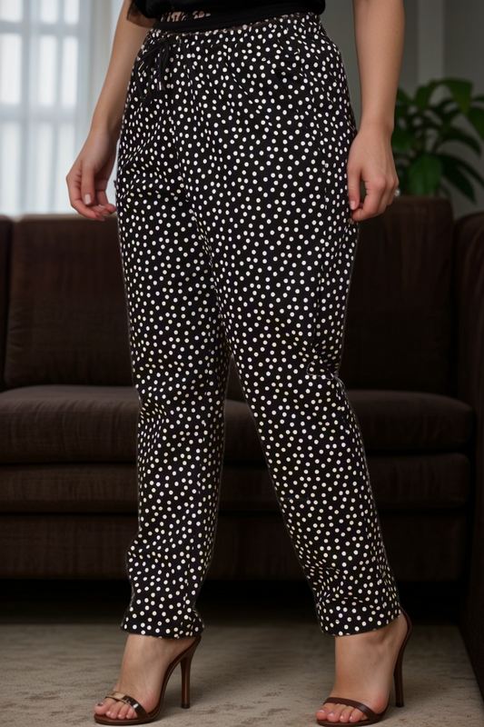 Buy Plus Size ​Black Polka Poplin Lycra Pants At Apella | Sizes XS to 10 XL | India | Free Delivery | Customized