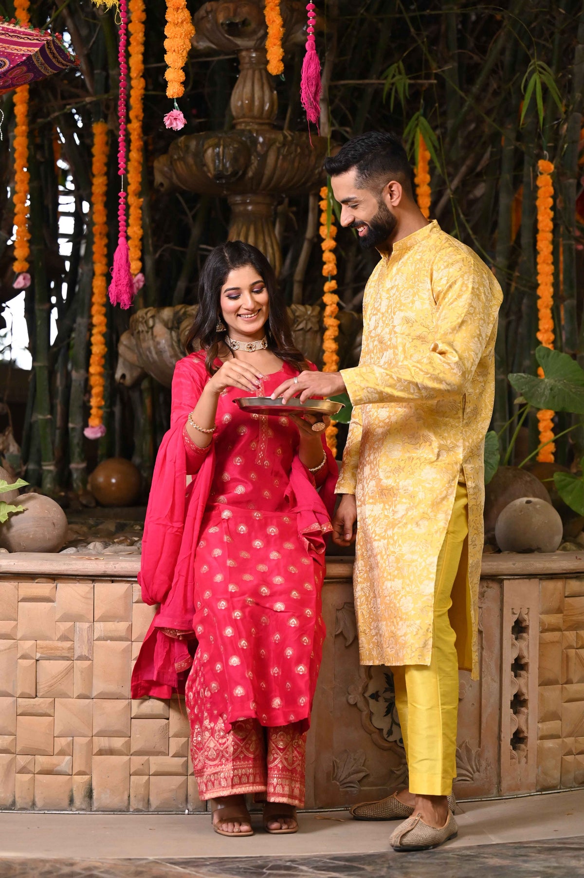 Buy Plus Size ​Blissful Weaves Jacquard Couple Outfit At Apella | Sizes XS to 10 XL | India | Free Delivery | Customized