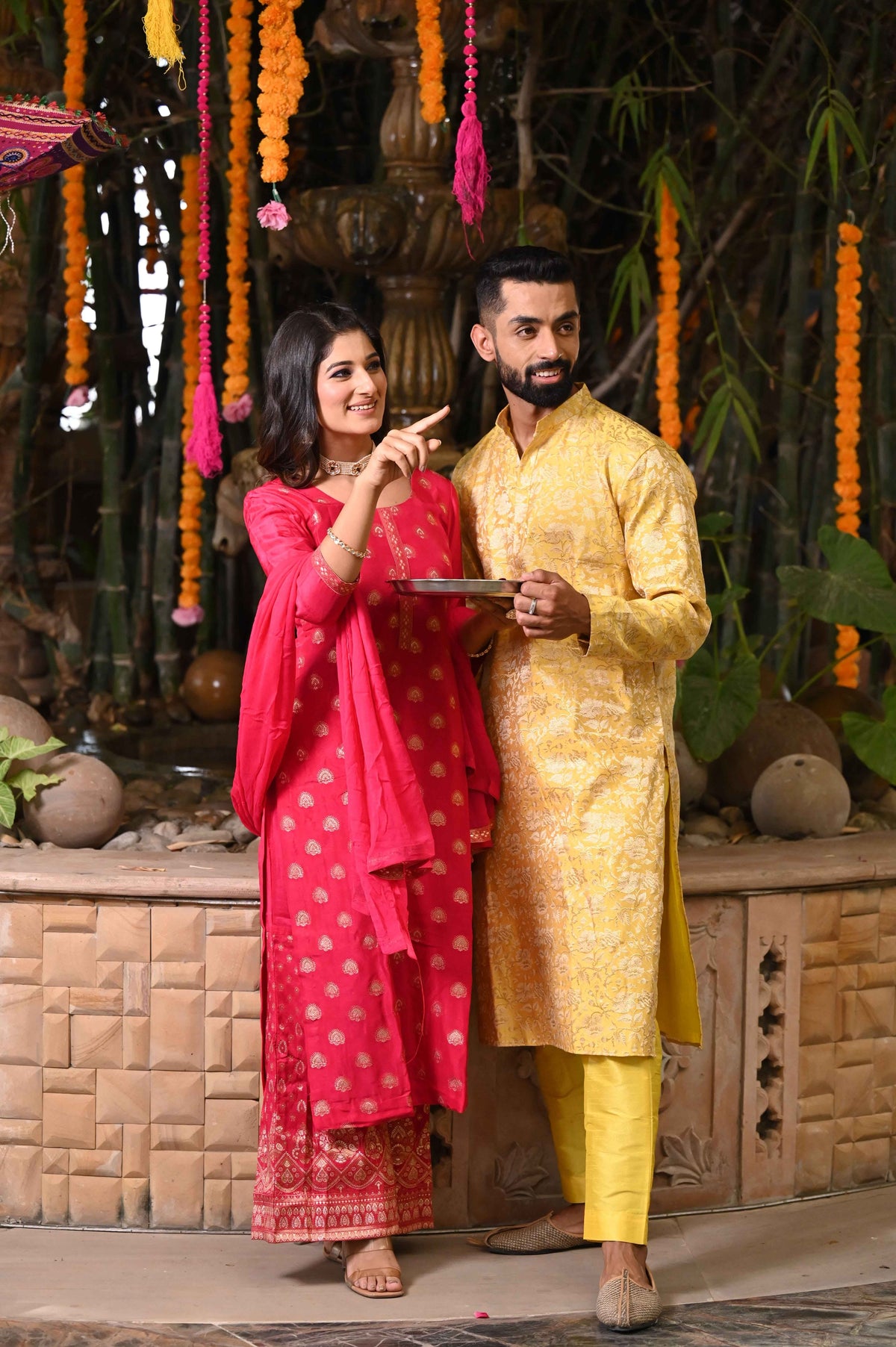Buy Plus Size ​Blissful Weaves Jacquard Couple Outfit At Apella | Sizes XS to 10 XL | India | Free Delivery | Customized