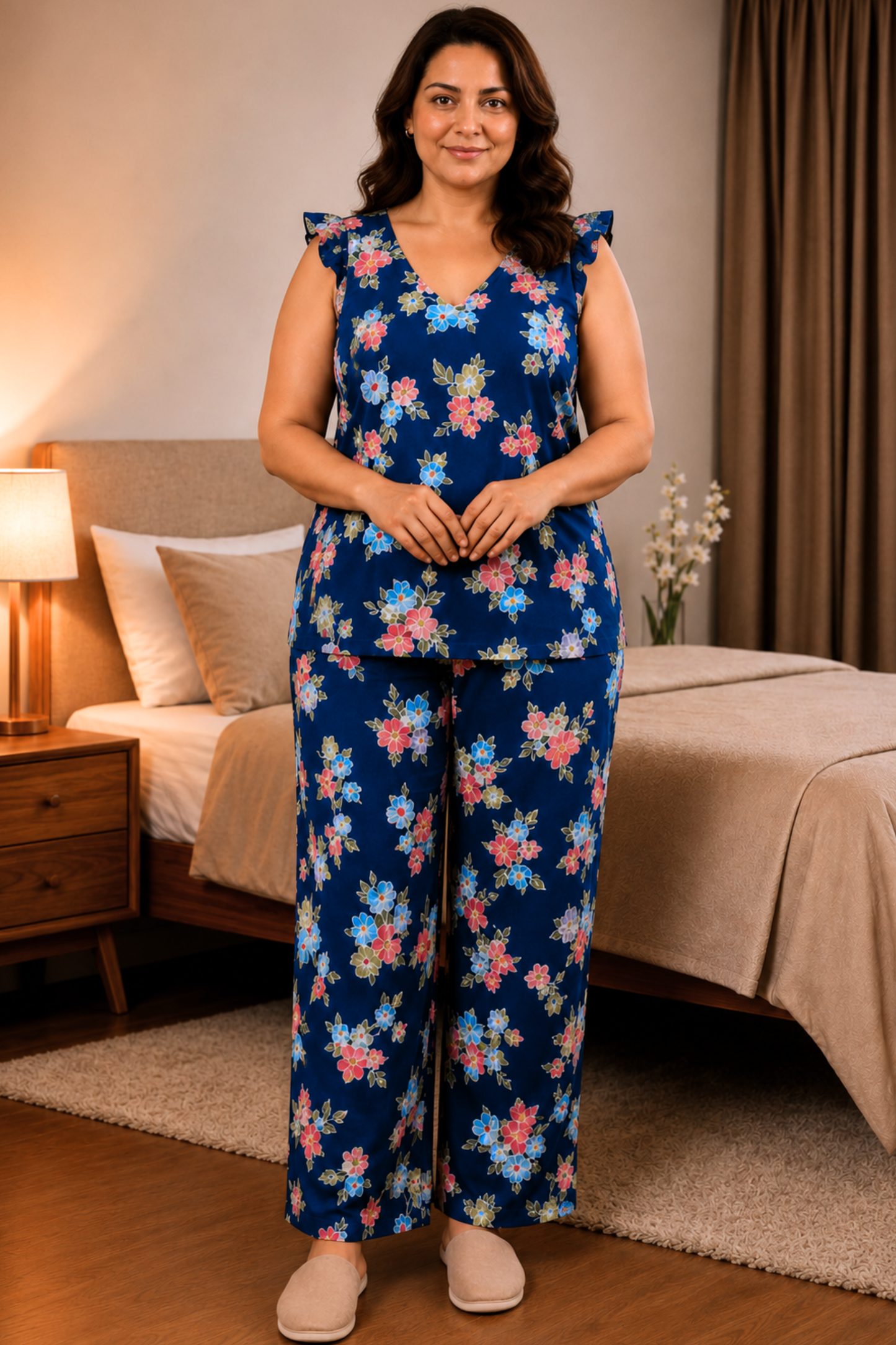 Blue Bouquet Rayon Night Suit