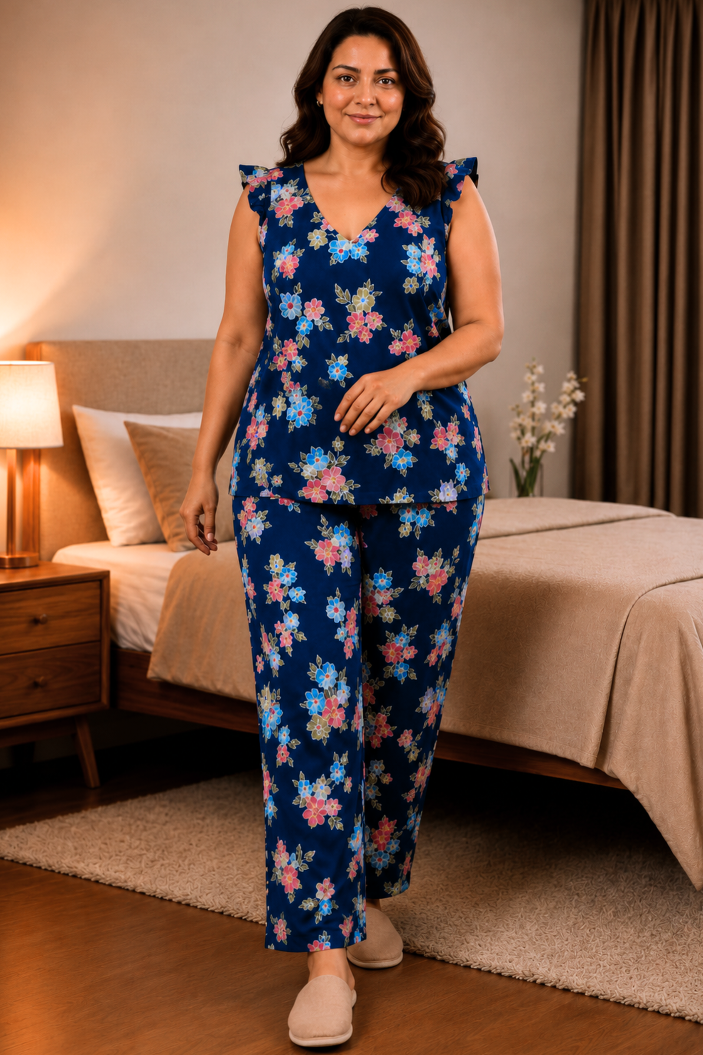 Blue Bouquet Rayon Night Suit