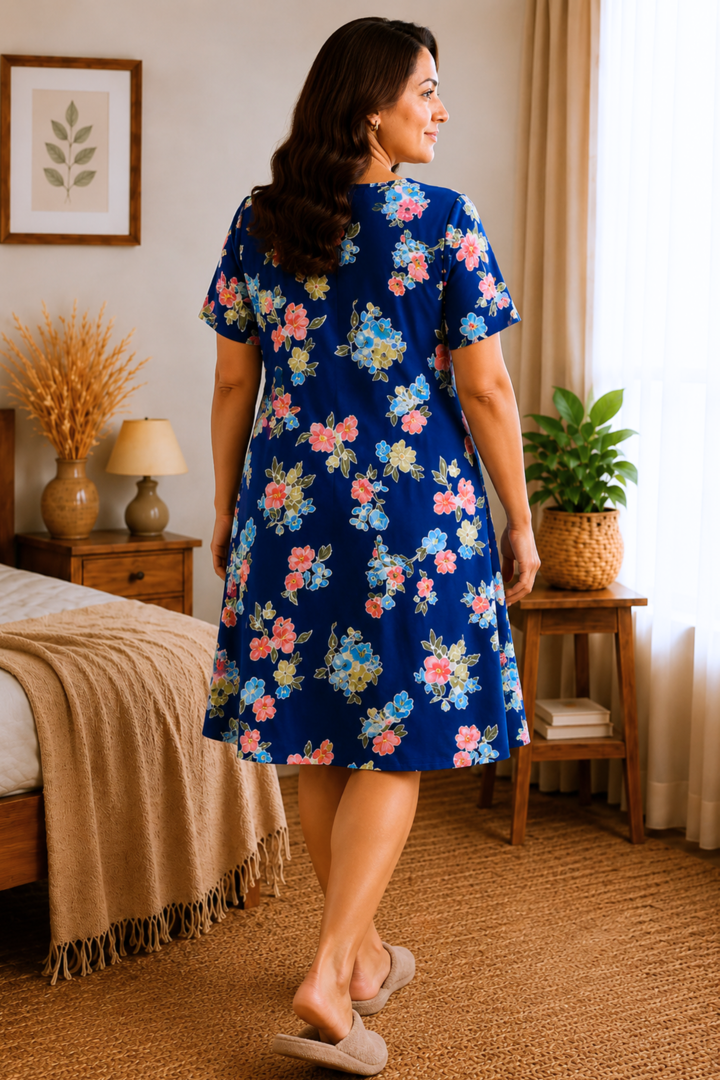 Blue Bouquet Rayon Short Nighty