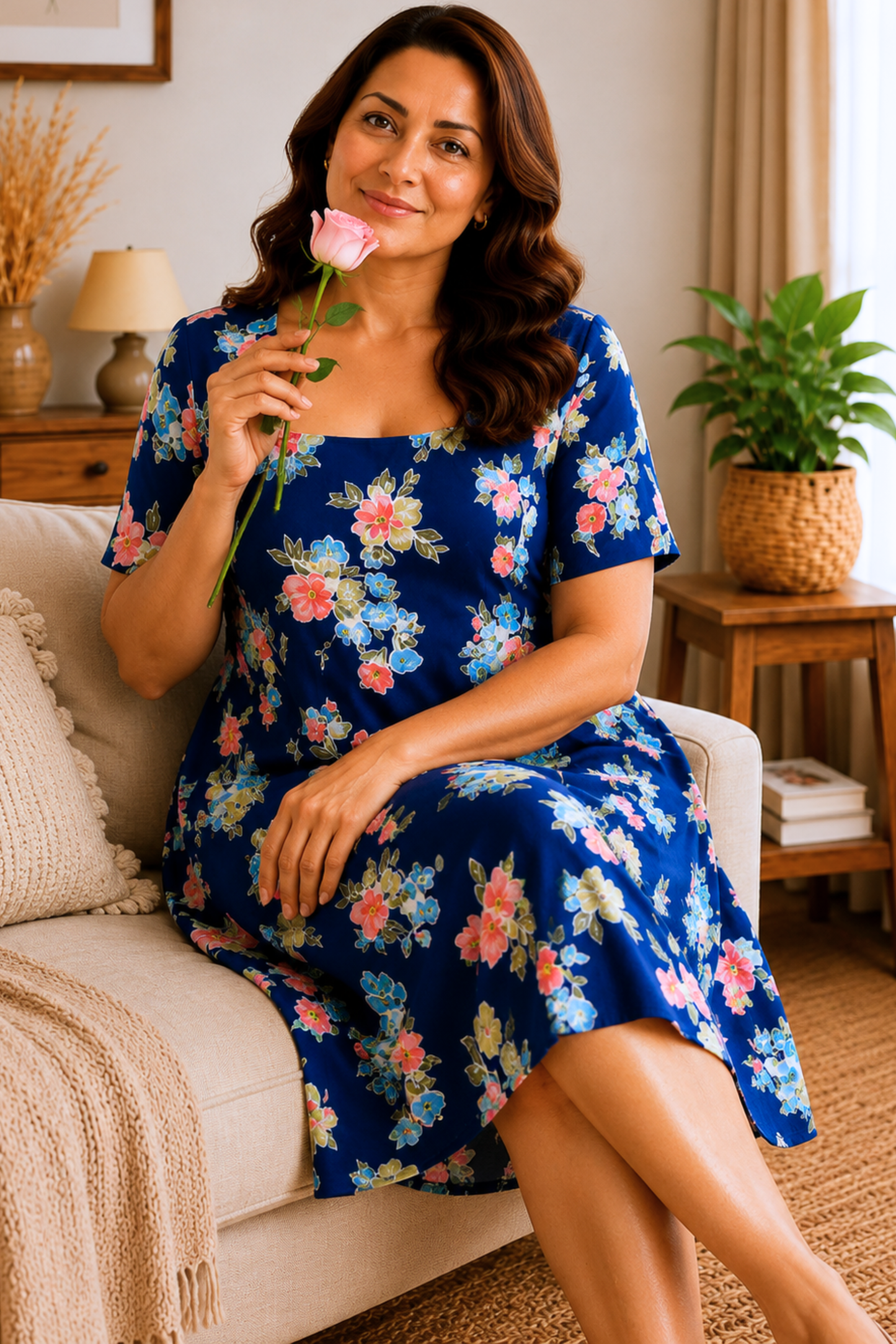 Blue Bouquet Rayon Short Nighty