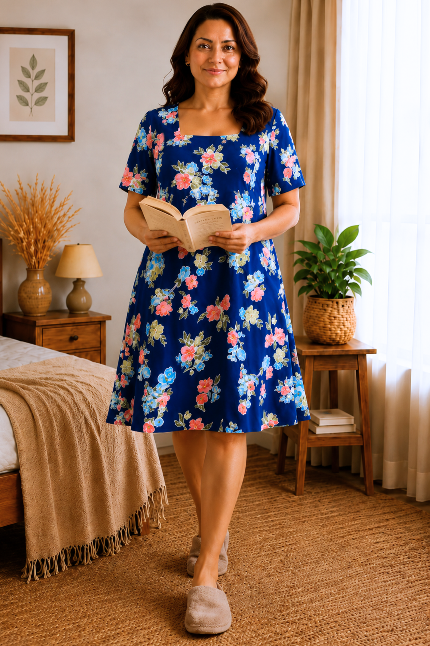 Blue Bouquet Rayon Short Nighty