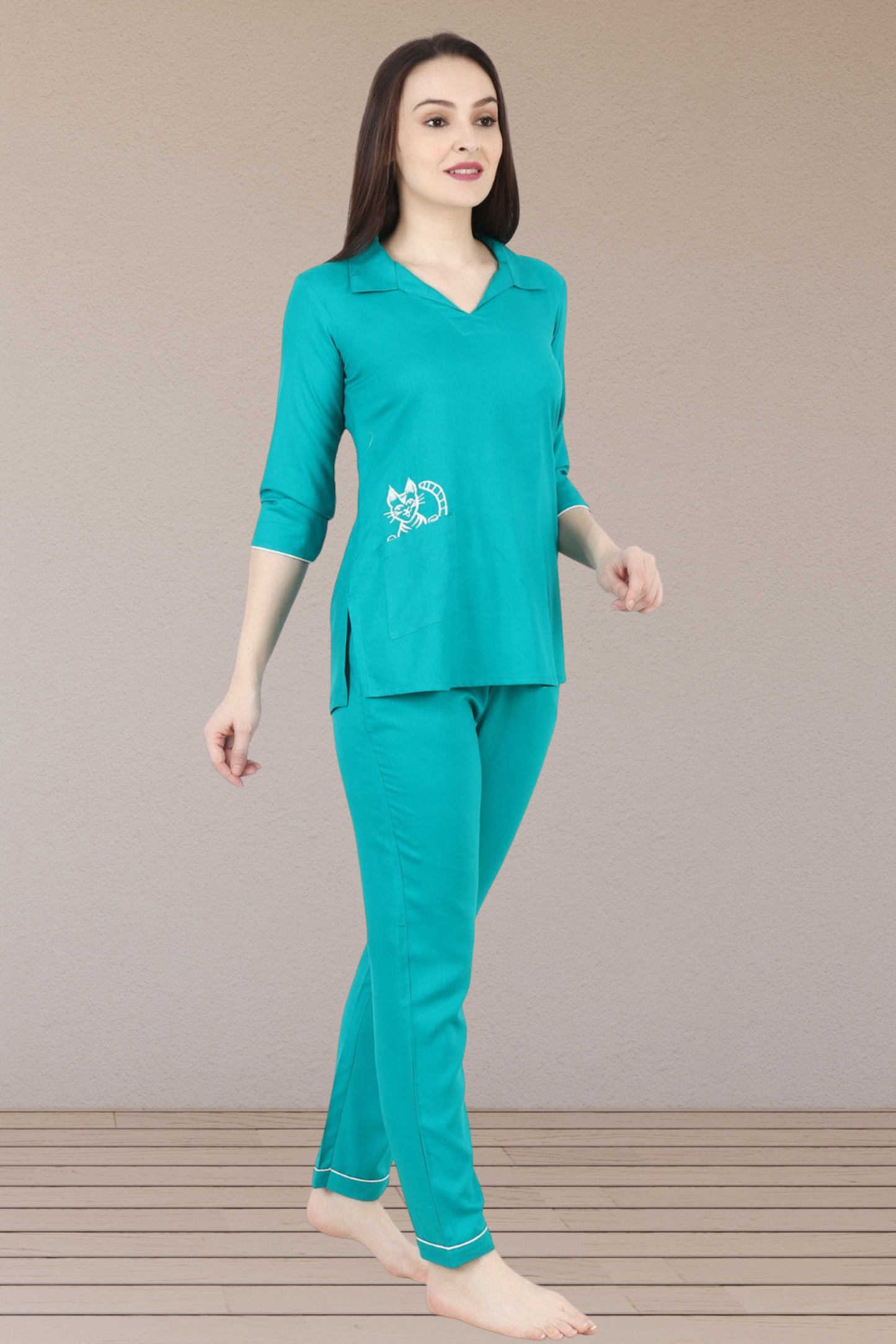 Blue Cat Cotton Night Suit