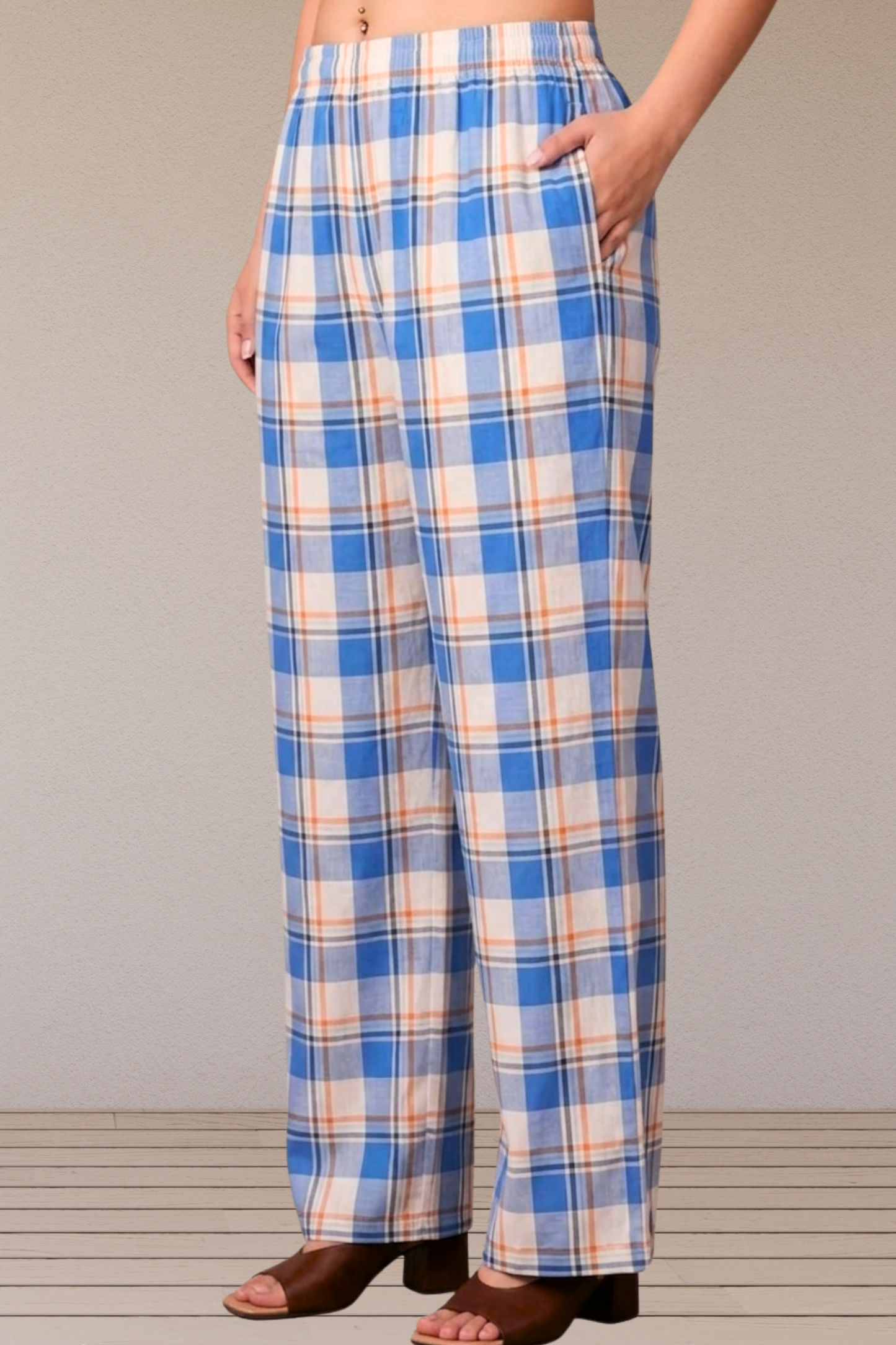 Blue Checked Cotton Pajama Pant