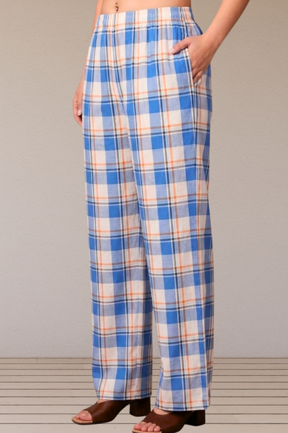 Blue Checked Cotton Pajama Pant