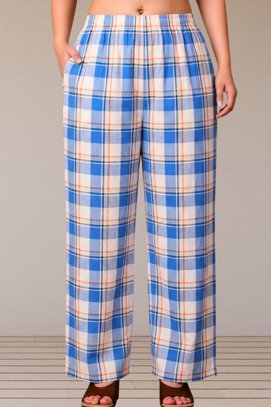 Blue Checked Cotton Pajama Pant