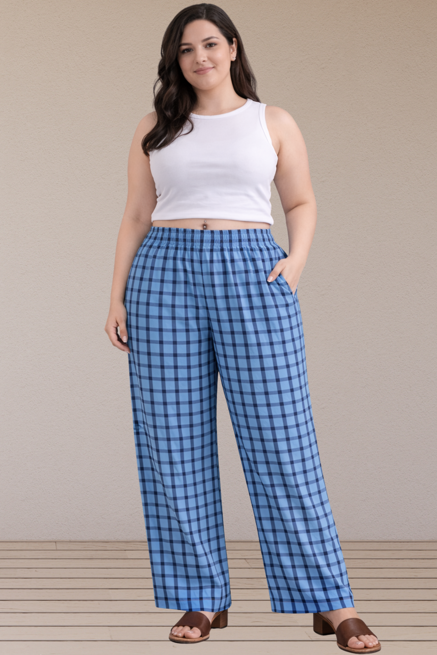 Blue Checked Cotton Pajama Pant