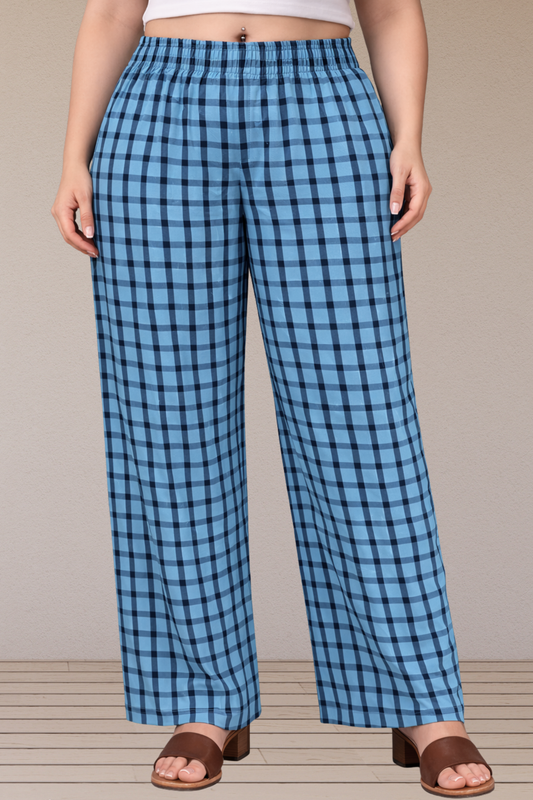 Blue Checked Cotton Pajama Pant