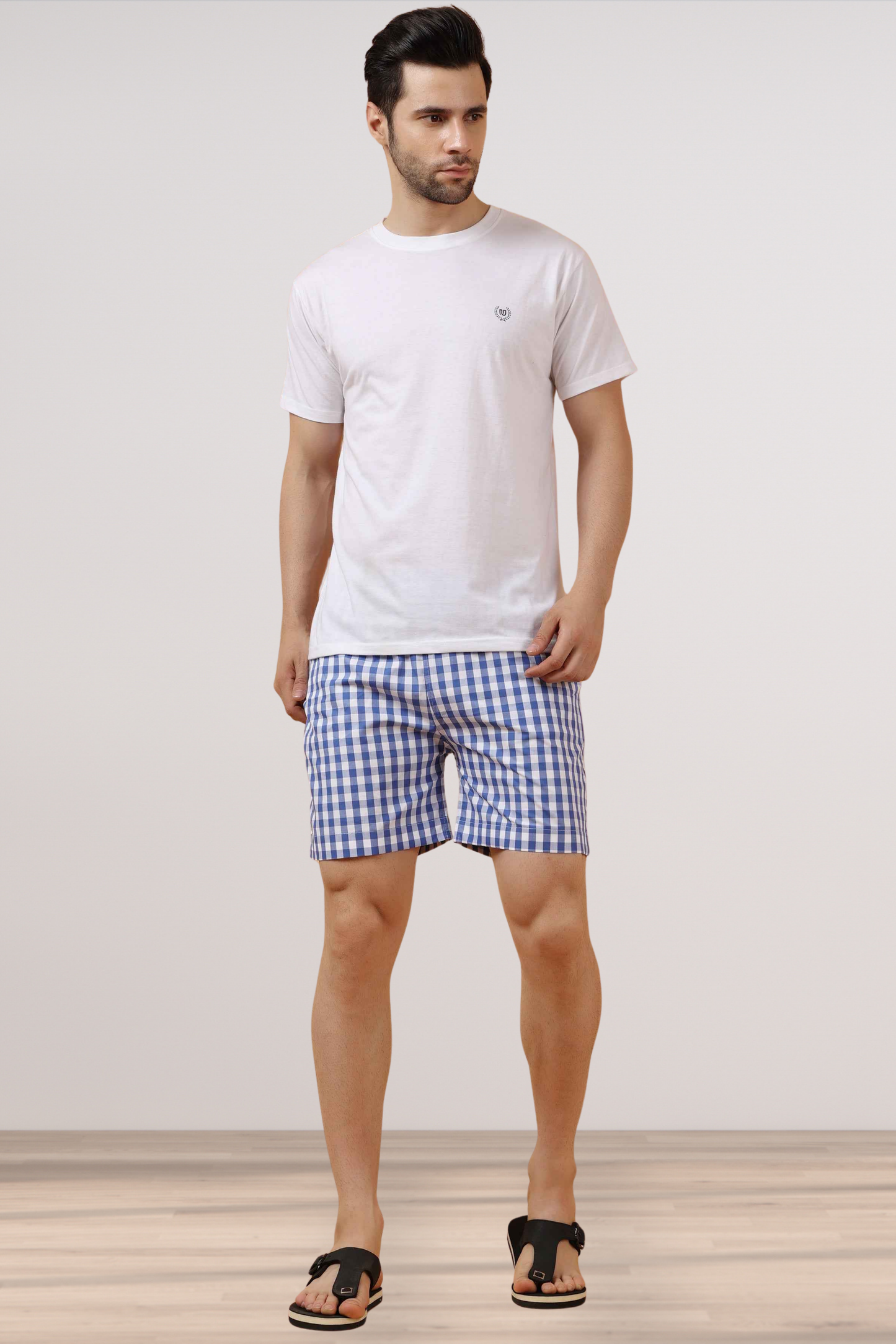 Blue Checked Poplin Cotton Shorts