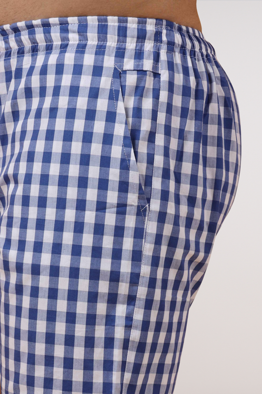 Blue Checked Poplin Cotton Shorts