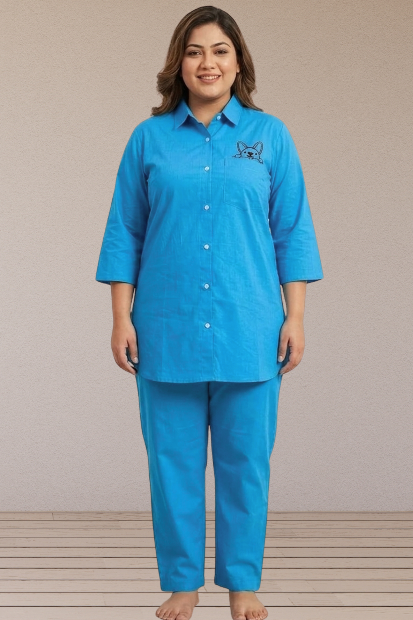 Blue Cotton Night Suit