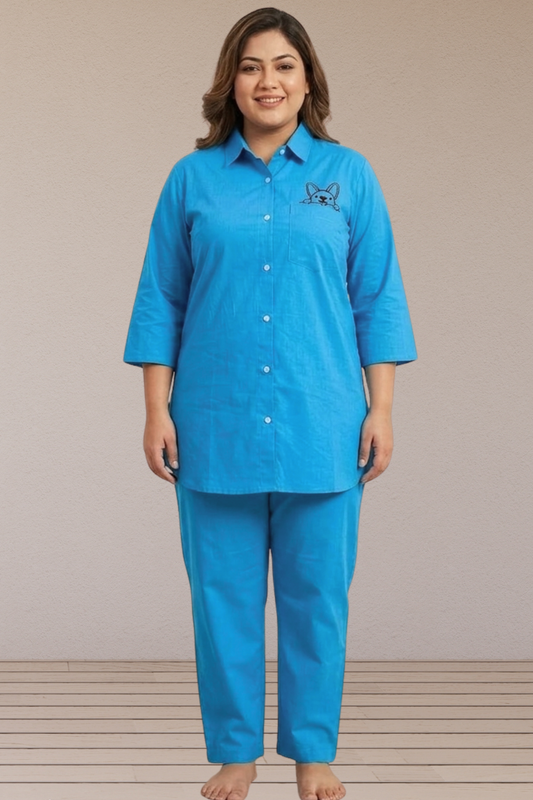 Blue Cotton Night Suit