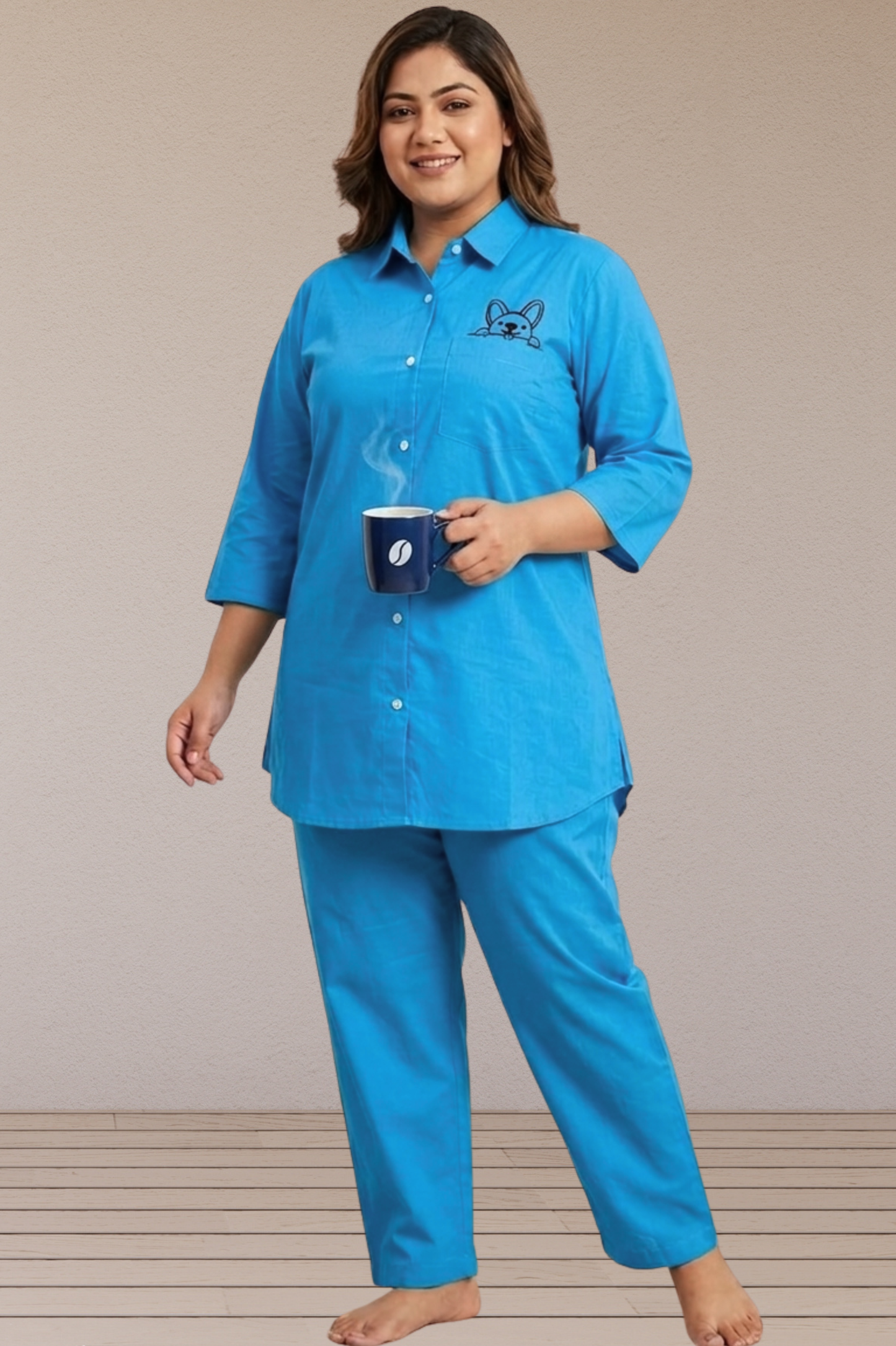 Blue Cotton Night Suit