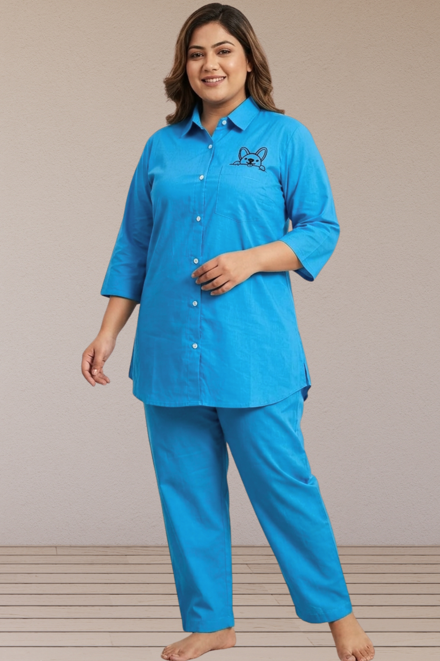 Blue Cotton Night Suit