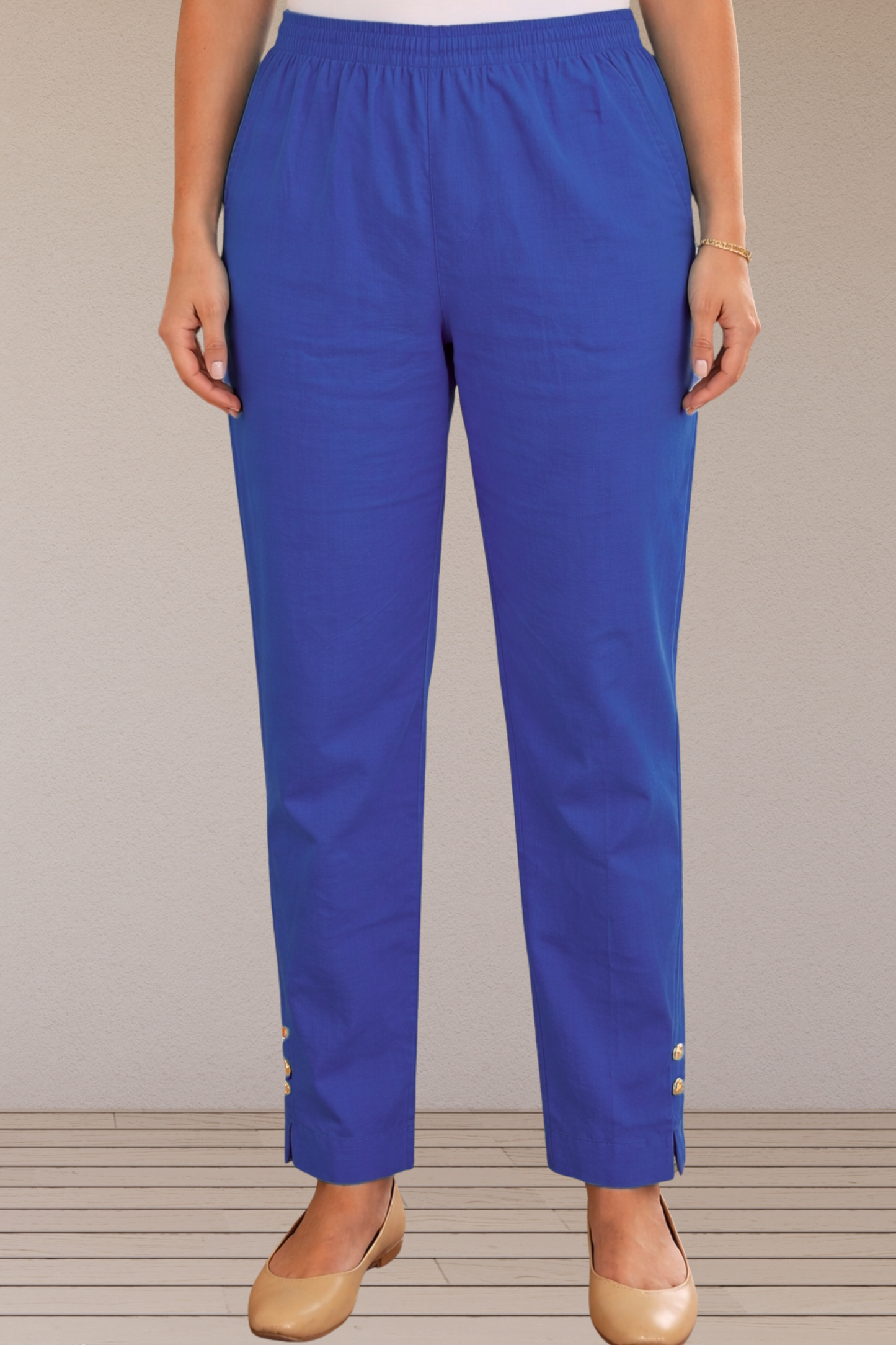 Blue Cotton Straight Pants