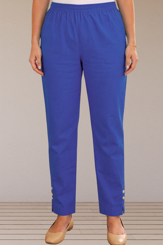 Blue Cotton Straight Pants