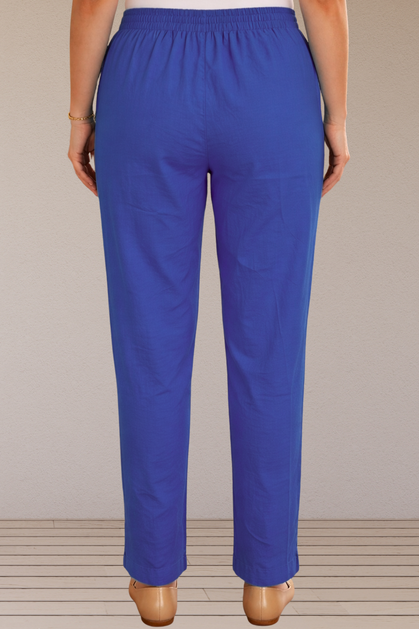 Blue Cotton Straight Pants