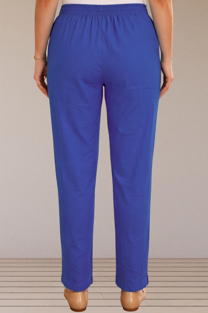 Blue Cotton Straight Pants