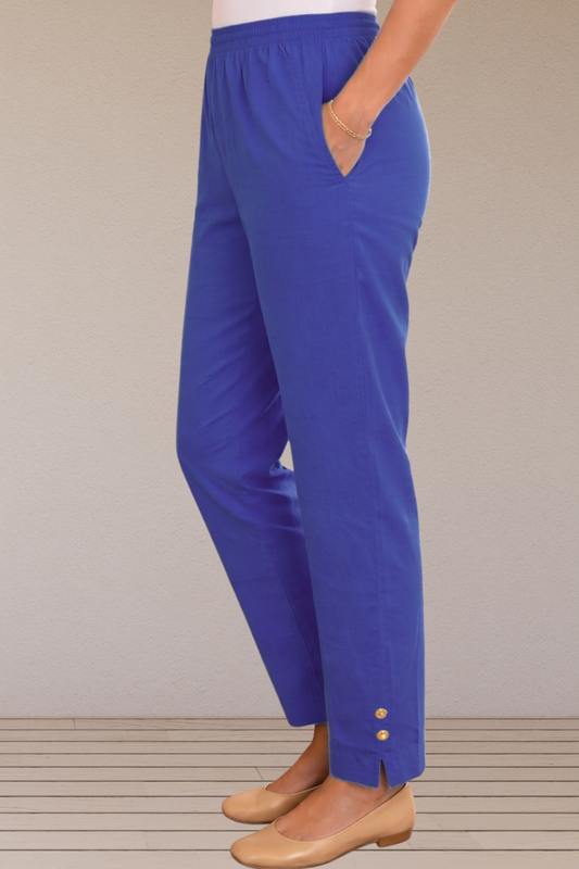 Blue Cotton Straight Pants