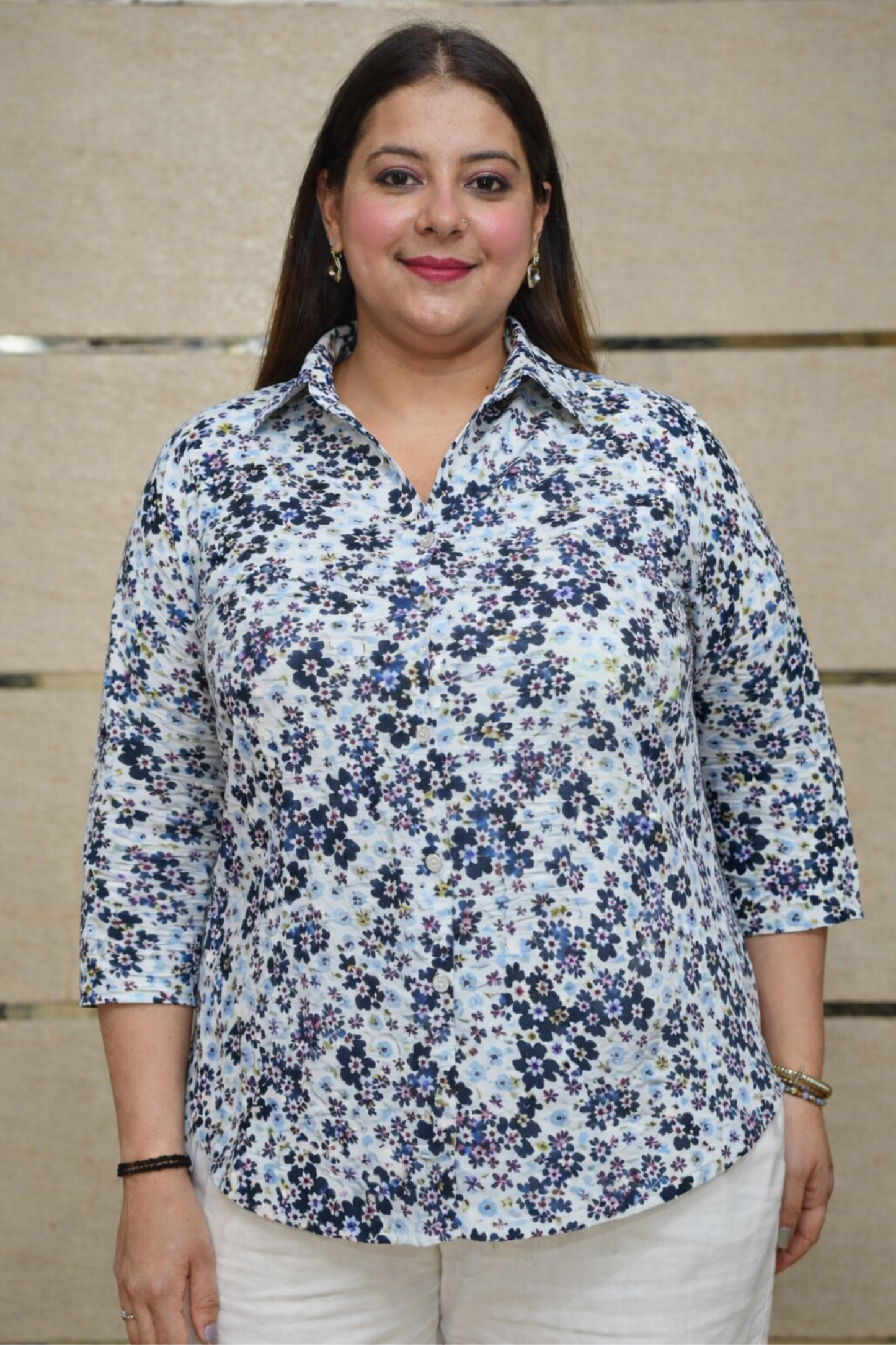 Blue Floral Everyday Pleated Shirt