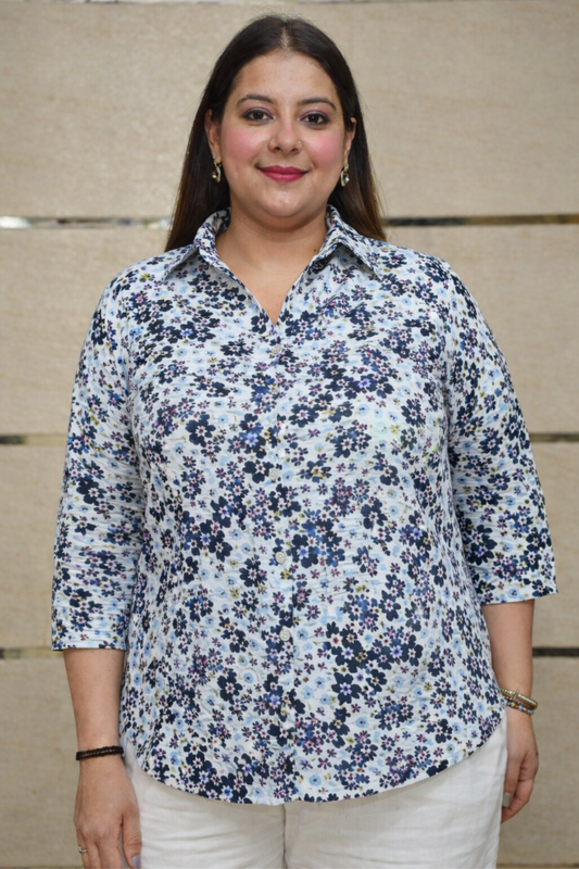 Blue Floral Everyday Pleated Shirt