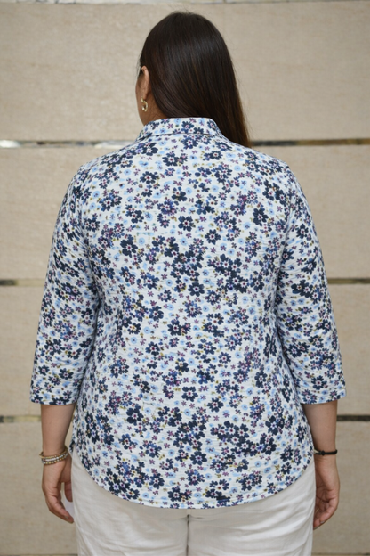 Blue Floral Everyday Pleated Shirt