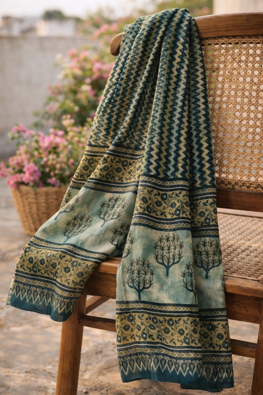 Blue Printed Cotton Dupatta
