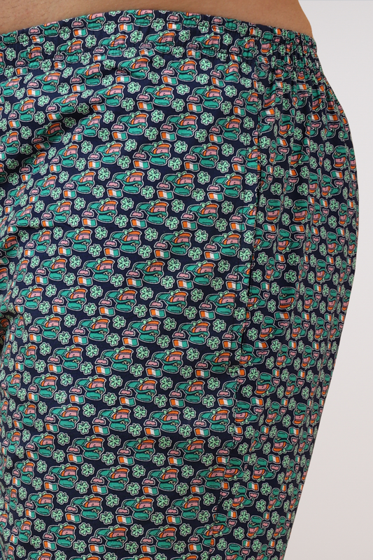 Blue Printed Poplin Cotton Shorts