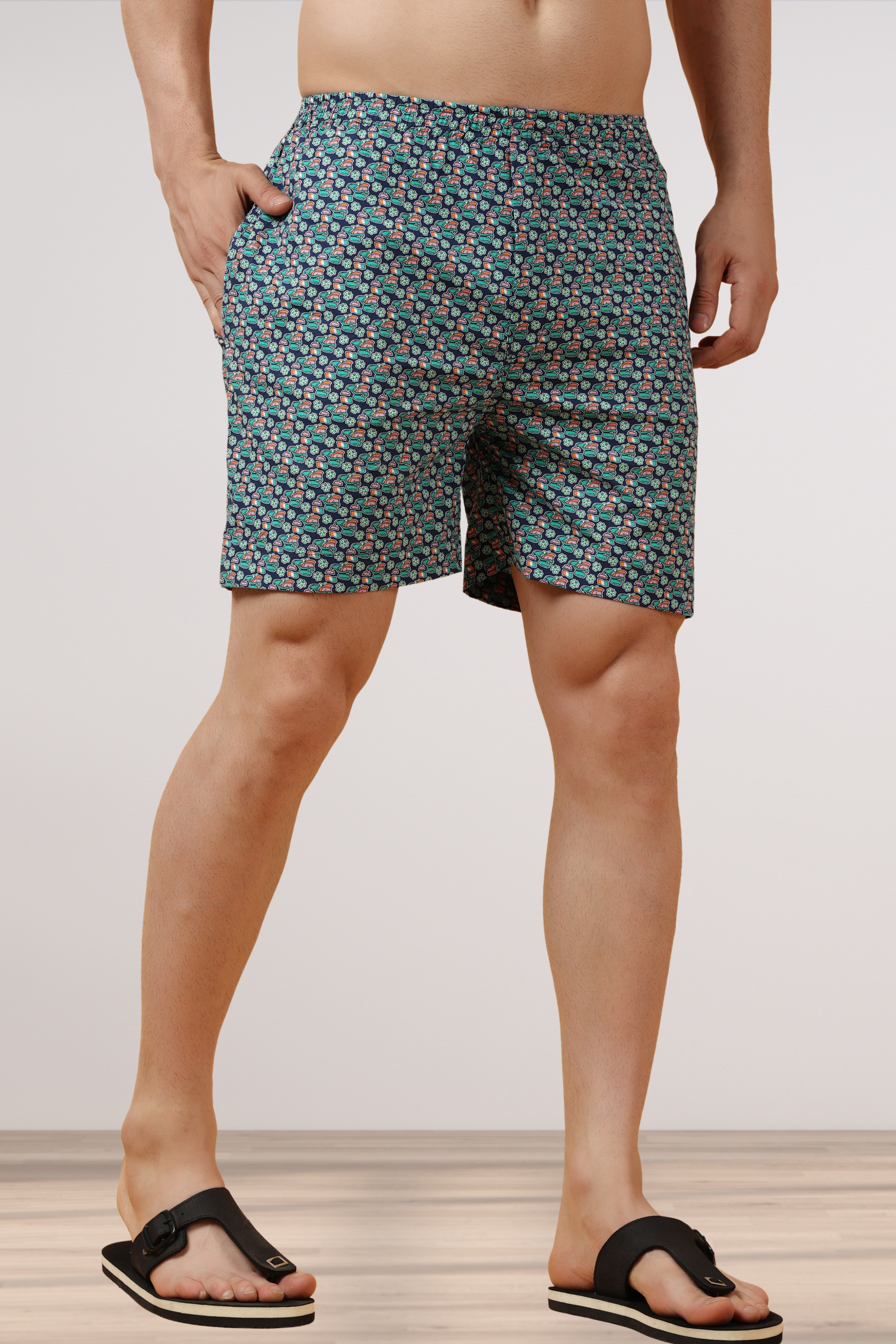 シャルボン charbon PYTHON PATTERN SHORTS Buy Plus Size ​Blue Printed Poplin Cotton Shorts | Apella - The XS