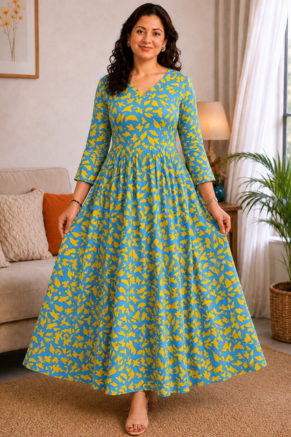 Blue Sunburst Summer Dress With Pockets