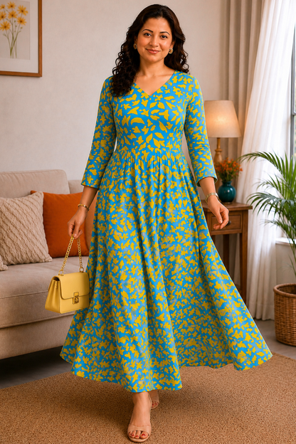 Blue Sunburst Summer Dress With Pockets