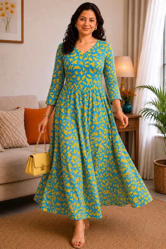 Blue Sunburst Summer Dress With Pockets