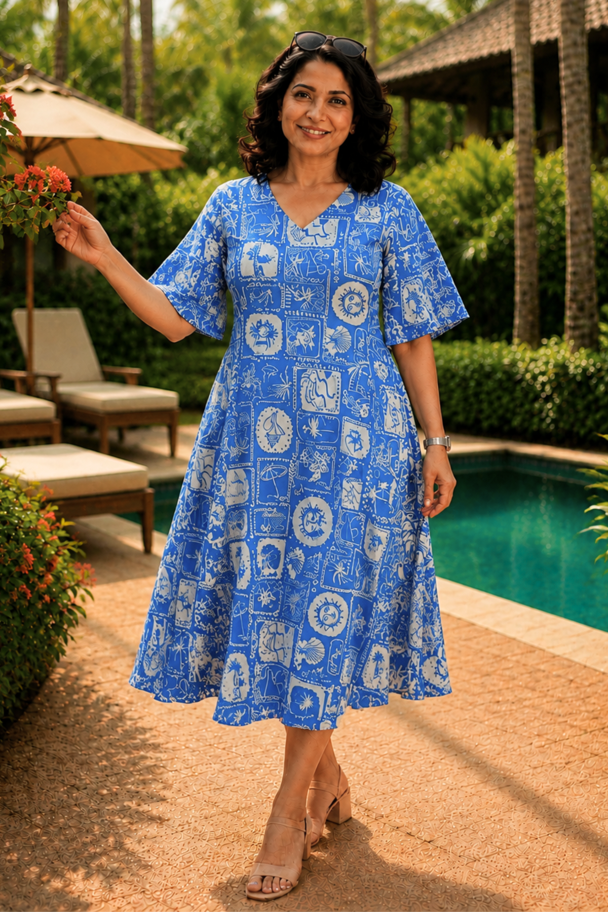 Blue Voyage Printed Dress With Pockets
