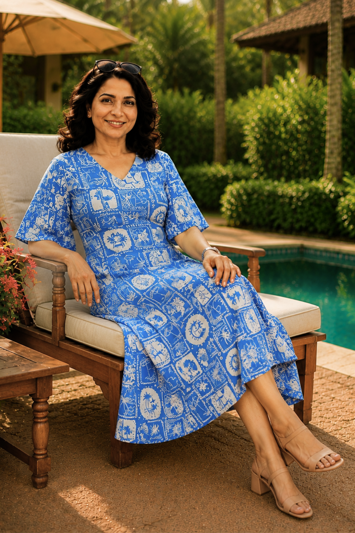 Blue Voyage Printed Dress With Pockets
