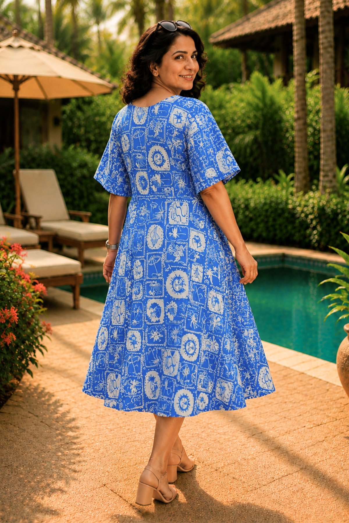Blue Voyage Printed Dress With Pockets
