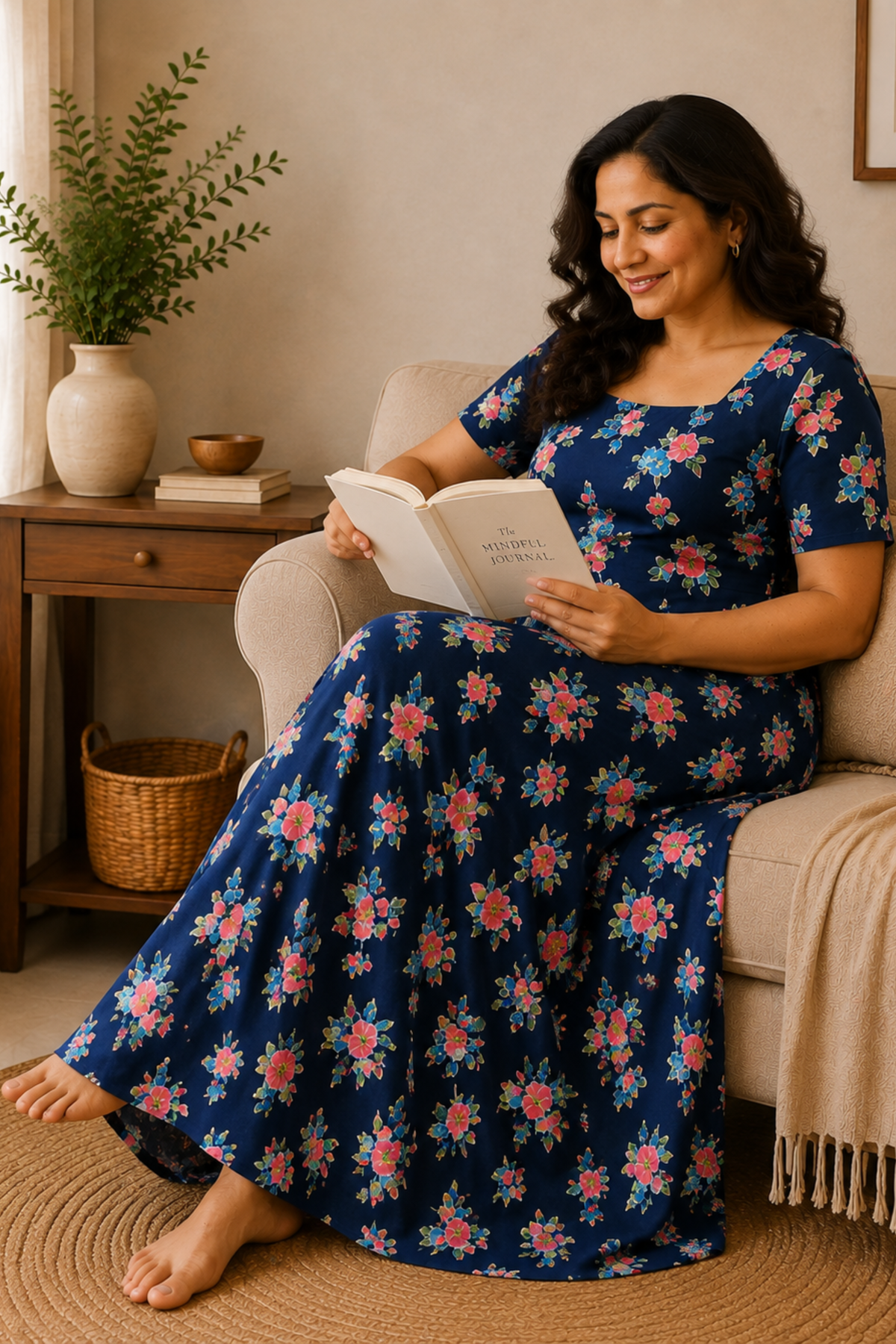 Blue Bouquet Rayon Night Gown
