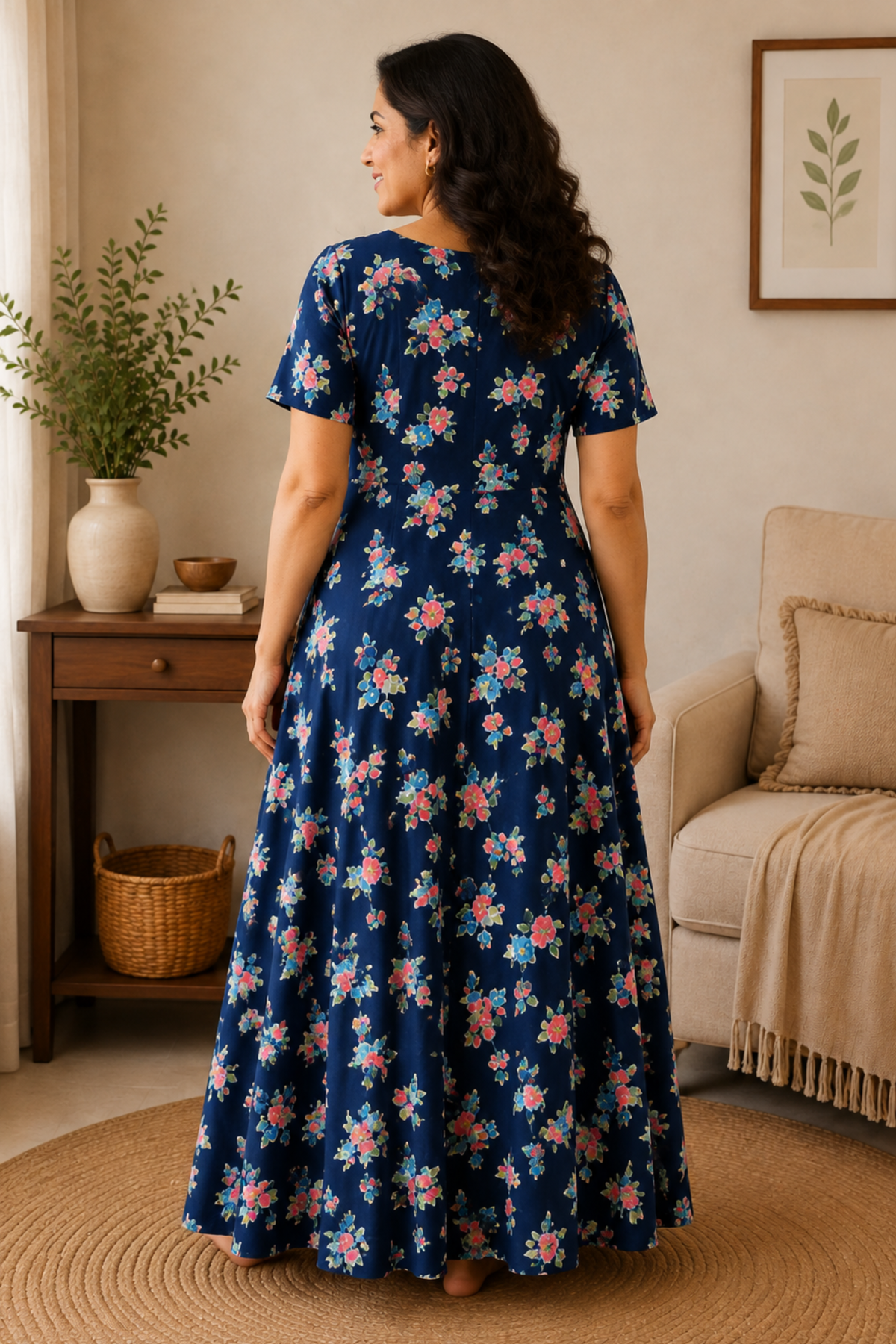 Blue Bouquet Rayon Night Gown