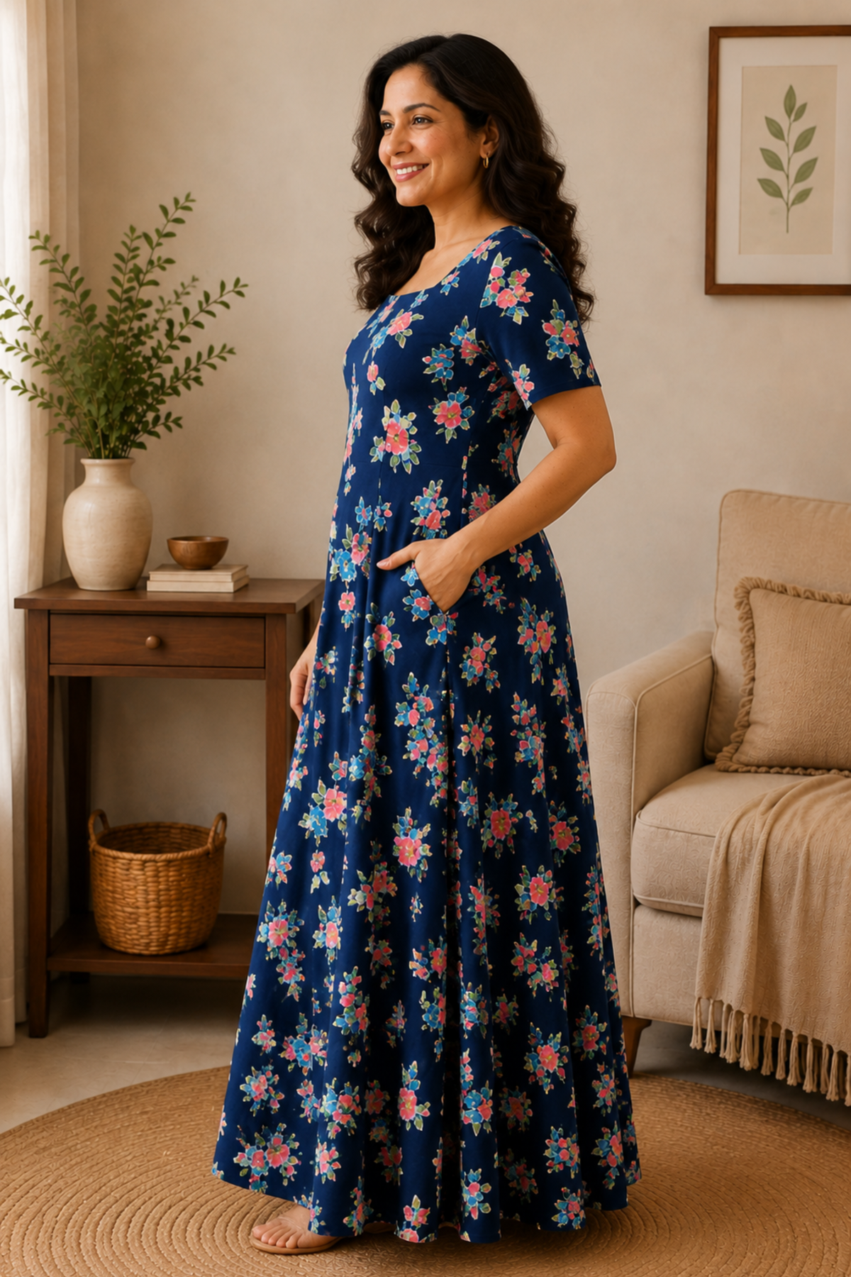 Blue Bouquet Rayon Night Gown