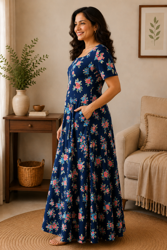 Blue Bouquet Rayon Night Gown