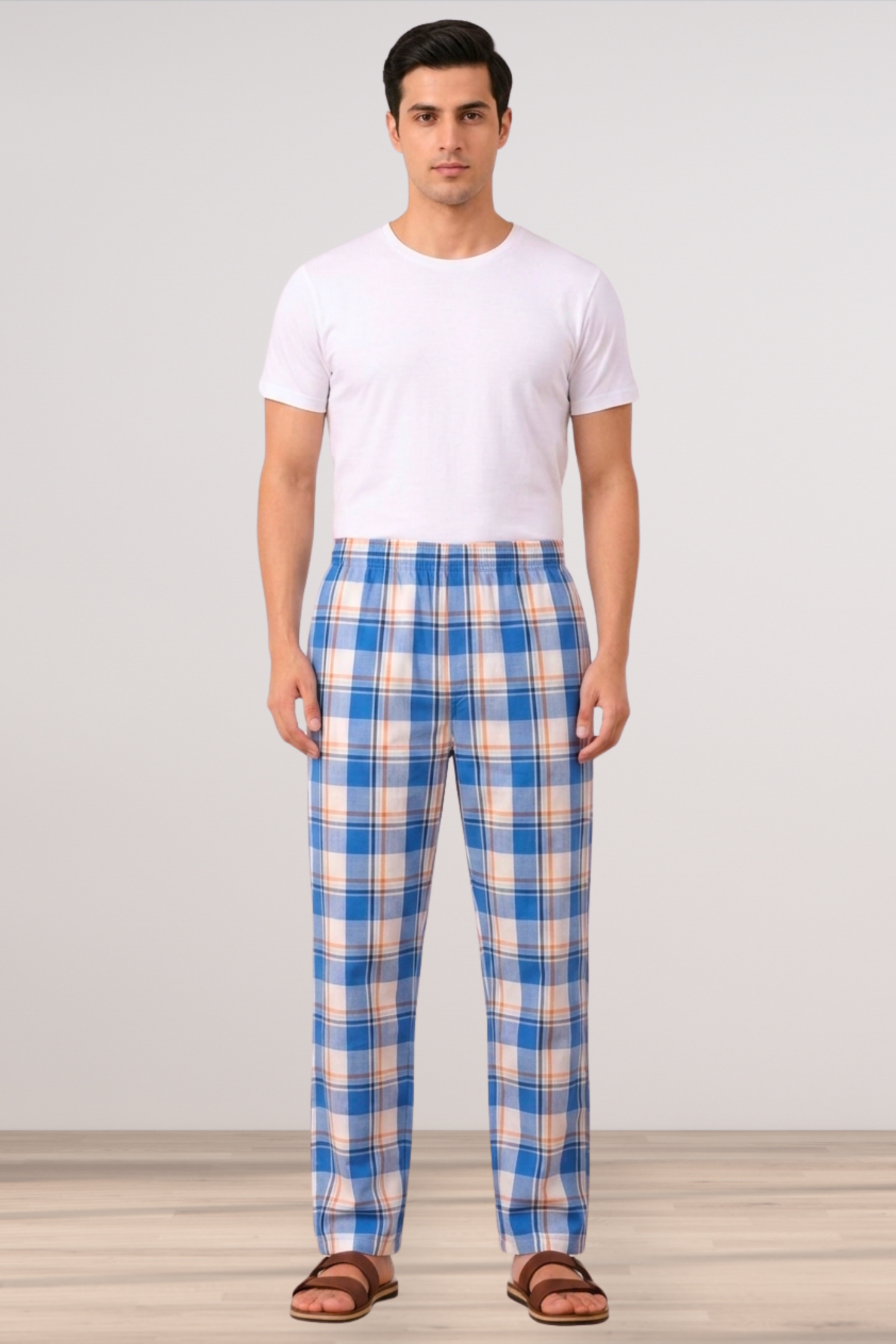 Blue & White Checked Comfort Cotton Pajama