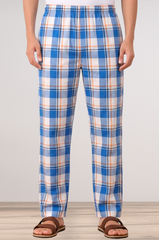 Blue & White Checked Comfort Cotton Pajama