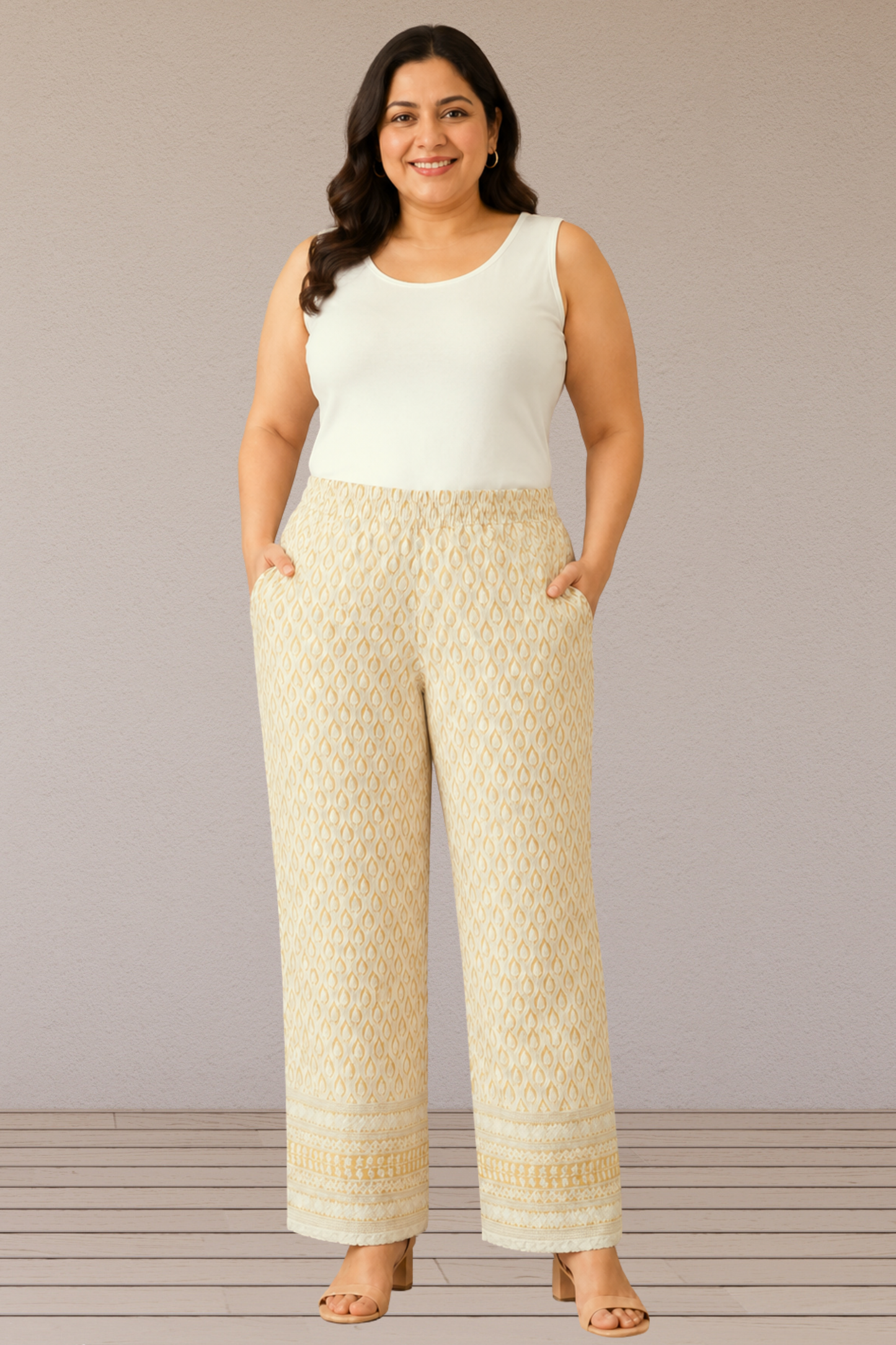 Vanilla Chikankari Cotton Pant Palazzo